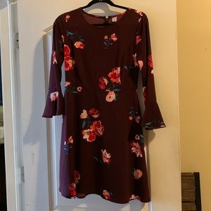Fit & Flare Fluted Burgundy Floral Dress